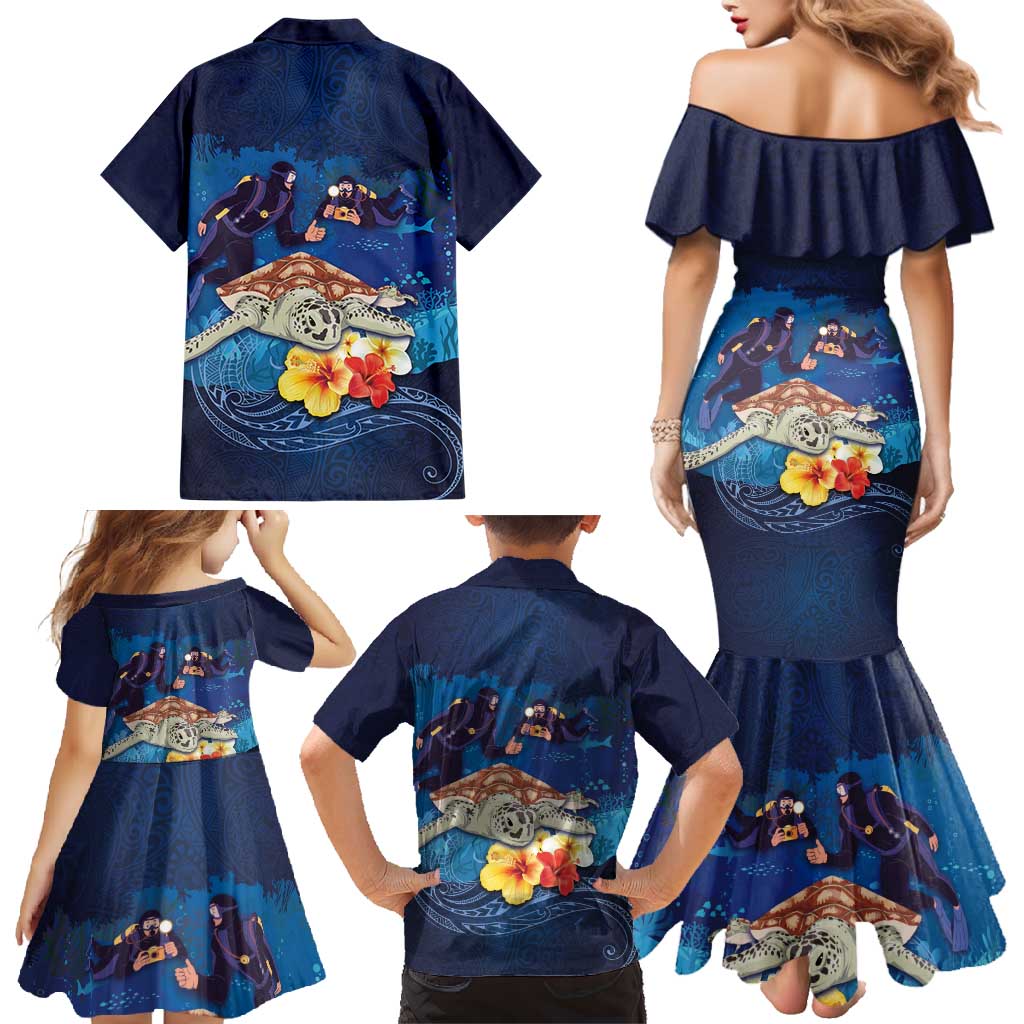 Polynesian Scuba Diving Family Matching Mermaid Dress and Hawaiian Shirt Honu with Hibiscus and Plumeria Flower and Tapa Tribal Pattern LT03 - Polynesian Pride