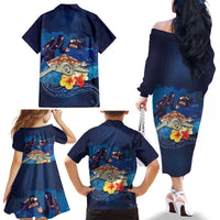 Polynesian Scuba Diving Family Matching Off The Shoulder Long Sleeve Dress and Hawaiian Shirt Honu with Hibiscus and Plumeria Flower and Tapa Tribal Pattern LT03 - Polynesian Pride