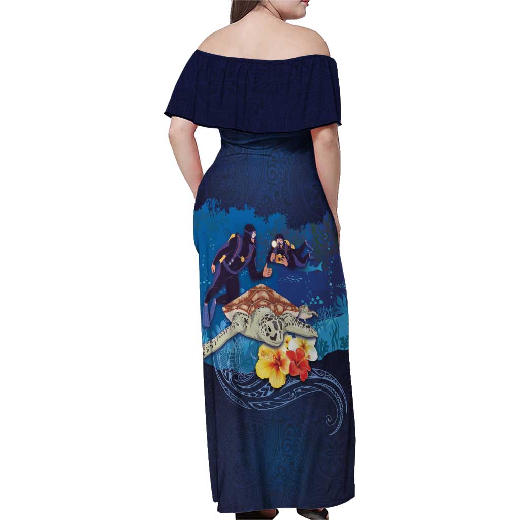 Polynesian Scuba Diving Family Matching Off Shoulder Maxi Dress and Hawaiian Shirt Honu with Hibiscus and Plumeria Flower and Tapa Tribal Pattern LT03 - Polynesian Pride