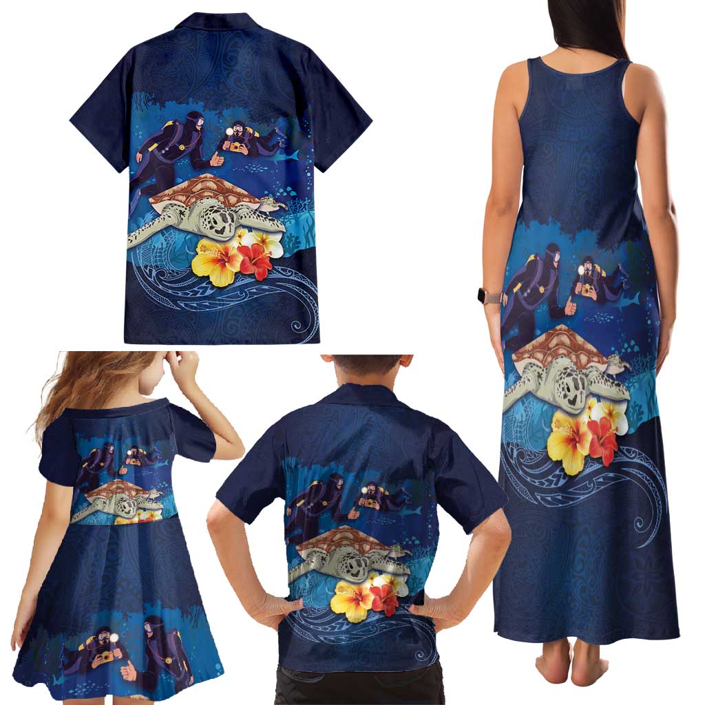Polynesian Scuba Diving Family Matching Tank Maxi Dress and Hawaiian Shirt Honu with Hibiscus and Plumeria Flower and Tapa Tribal Pattern LT03 - Polynesian Pride