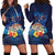 Polynesian Scuba Diving Hoodie Dress Honu with Hibiscus and Plumeria Flower and Tapa Tribal Pattern