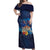 Polynesian Scuba Diving Off Shoulder Maxi Dress Honu with Hibiscus and Plumeria Flower and Tapa Tribal Pattern