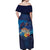 Polynesian Scuba Diving Off Shoulder Maxi Dress Honu with Hibiscus and Plumeria Flower and Tapa Tribal Pattern
