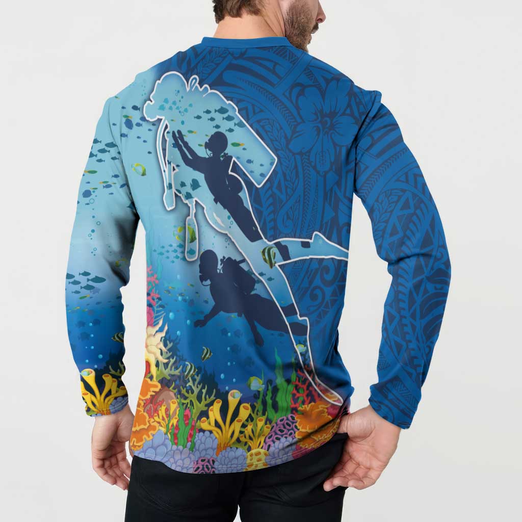 Polynesian Scuba Diving Button Sweatshirt Beauty Corals with Underwater and Polynesian Pattern
