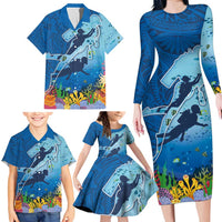 Polynesian Scuba Diving Family Matching Long Sleeve Bodycon Dress and Hawaiian Shirt Beauty Corals with Underwater and Polynesian Pattern LT03 - Polynesian Pride