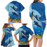 Polynesian Scuba Diving Family Matching Long Sleeve Bodycon Dress and Hawaiian Shirt Beauty Corals with Underwater and Polynesian Pattern LT03 - Polynesian Pride