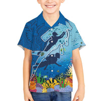 Polynesian Scuba Diving Family Matching Long Sleeve Bodycon Dress and Hawaiian Shirt Beauty Corals with Underwater and Polynesian Pattern LT03 Son's Shirt Blue - Polynesian Pride