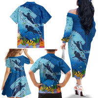 Polynesian Scuba Diving Family Matching Off The Shoulder Long Sleeve Dress and Hawaiian Shirt Beauty Corals with Underwater and Polynesian Pattern LT03 - Polynesian Pride