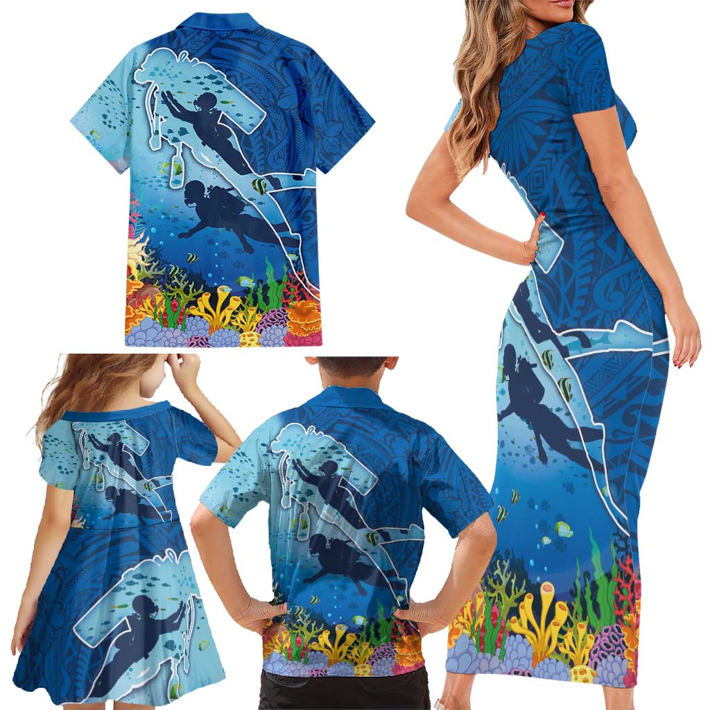 Polynesian Scuba Diving Family Matching Short Sleeve Bodycon Dress and Hawaiian Shirt Beauty Corals with Underwater and Polynesian Pattern LT03 - Polynesian Pride