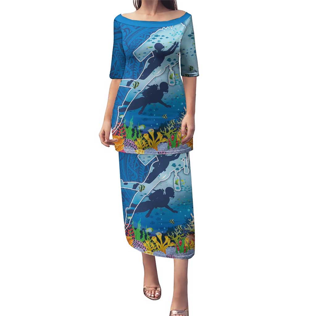 Polynesian Scuba Diving Puletasi Beauty Corals with Underwater and Polynesian Pattern