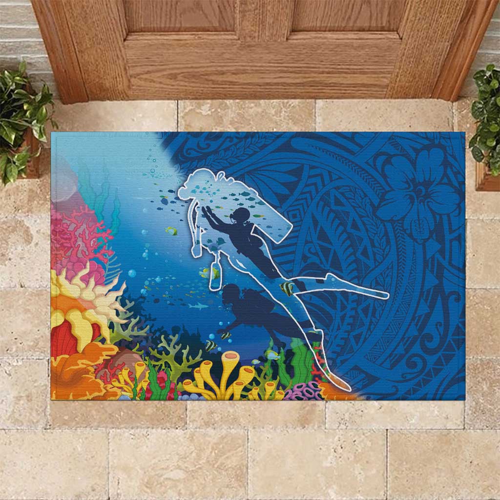 Polynesian Scuba Diving Rubber Doormat Beauty Corals with Underwater and Polynesian Pattern