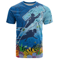 Polynesian Scuba Diving T Shirt Beauty Corals with Underwater and Polynesian Pattern
