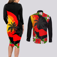 Hawaii Maui Island Couples Matching Long Sleeve Bodycon Dress and Long Sleeve Button Shirts Maui Map With Tropical Forest Sunset Vibe LT03 - Polynesian Pride