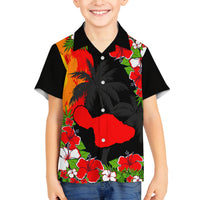 Hawaii Maui Island Family Matching Summer Maxi Dress and Hawaiian Shirt Maui Map With Tropical Forest Sunset Vibe LT03 Son's Shirt Black - Polynesian Pride