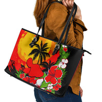 Hawaii Maui Island Leather Tote Bag Maui Map With Tropical Forest Sunset Vibe LT03 - Polynesian Pride
