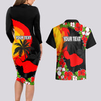 Custom Hawaii Maui Island Couples Matching Long Sleeve Bodycon Dress and Hawaiian Shirt Maui Map With Tropical Forest Sunset Vibe LT03 - Polynesian Pride