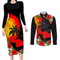 Custom Hawaii Maui Island Couples Matching Long Sleeve Bodycon Dress and Long Sleeve Button Shirts Maui Map With Tropical Forest Sunset Vibe LT03 Black - Polynesian Pride