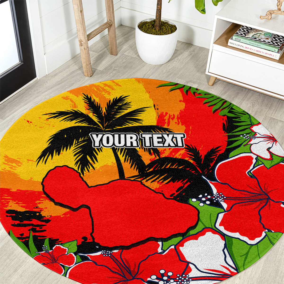 Custom Hawaii Maui Island Round Carpet Maui Map With Tropical Forest Sunset Vibe LT03 Black - Polynesian Pride