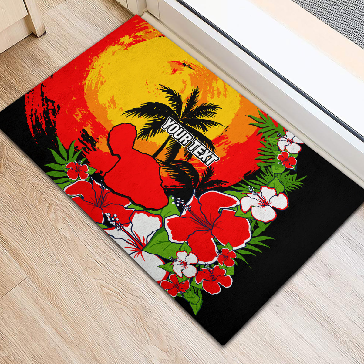 Custom Hawaii Maui Island Rubber Doormat Maui Map With Tropical Forest Sunset Vibe LT03 - Polynesian Pride