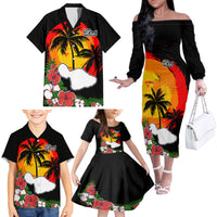 Hawaii Maui Island Family Matching Off Shoulder Long Sleeve Dress and Hawaiian Shirt Maui Map With Tropical Forest Vintage Style LT03 - Polynesian Pride