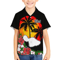 Hawaii Maui Island Kid Hawaiian Shirt Maui Map With Tropical Forest Vintage Style LT03 Kid Black - Polynesian Pride