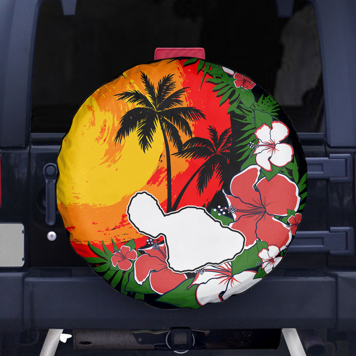 Hawaii Maui Island Spare Tire Cover Maui Map With Tropical Forest Vintage Style LT03 - Polynesian Pride