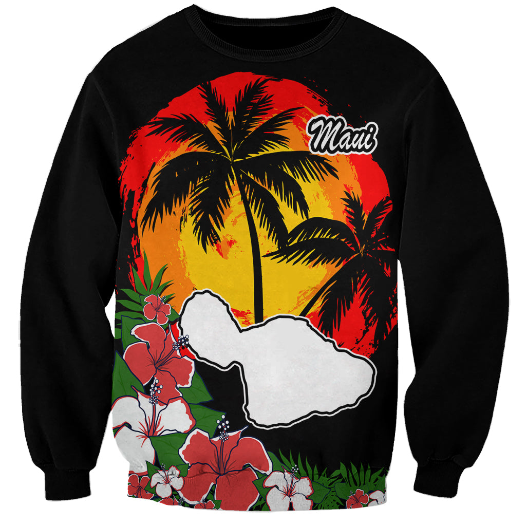 Hawaii Maui Island Sweatshirt Maui Map With Tropical Forest Vintage Style LT03 Unisex Black - Polynesian Pride