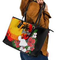 Custom Hawaii Maui Island Leather Tote Bag Maui Map With Tropical Forest Vintage Style LT03 - Polynesian Pride