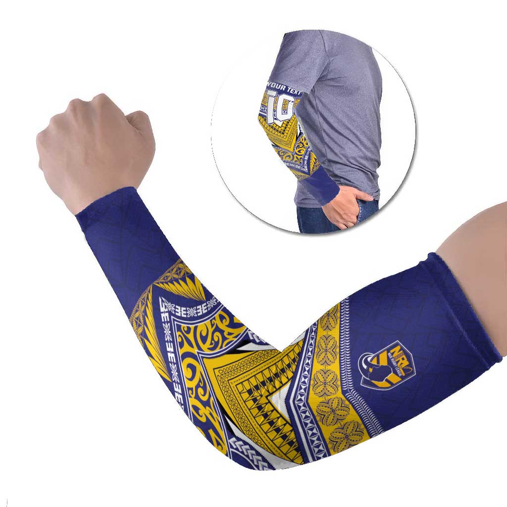 Custom Rugby Niue Arm Sleeves Hiapo Tribal Heritage Tattoos Blue Color - Polynesian Pride