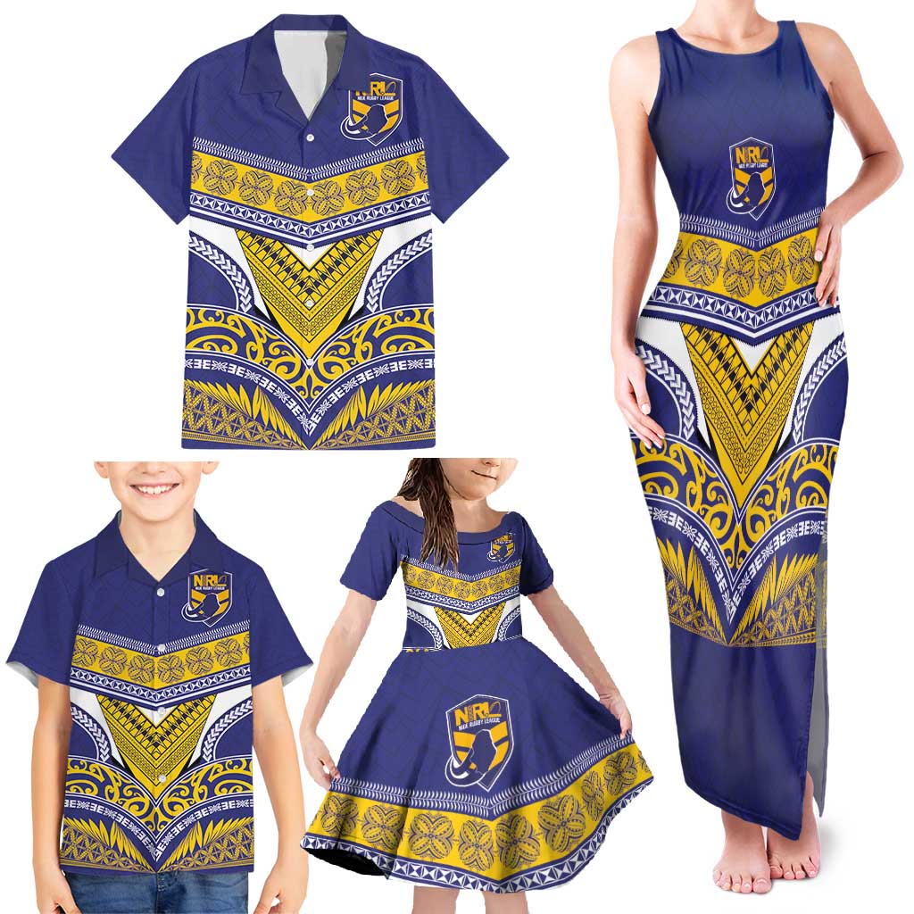 Custom Rugby Niue Family Matching Tank Maxi Dress and Hawaiian Shirt Hiapo Tribal Heritage Tattoos Blue Color - Polynesian Pride
