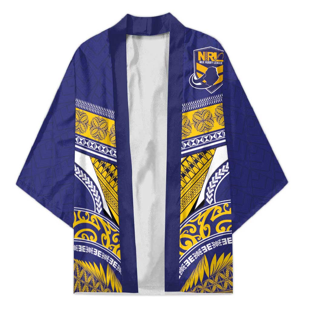 Custom Rugby Niue Kimono Hiapo Tribal Heritage Tattoos Blue Color - Polynesian Pride