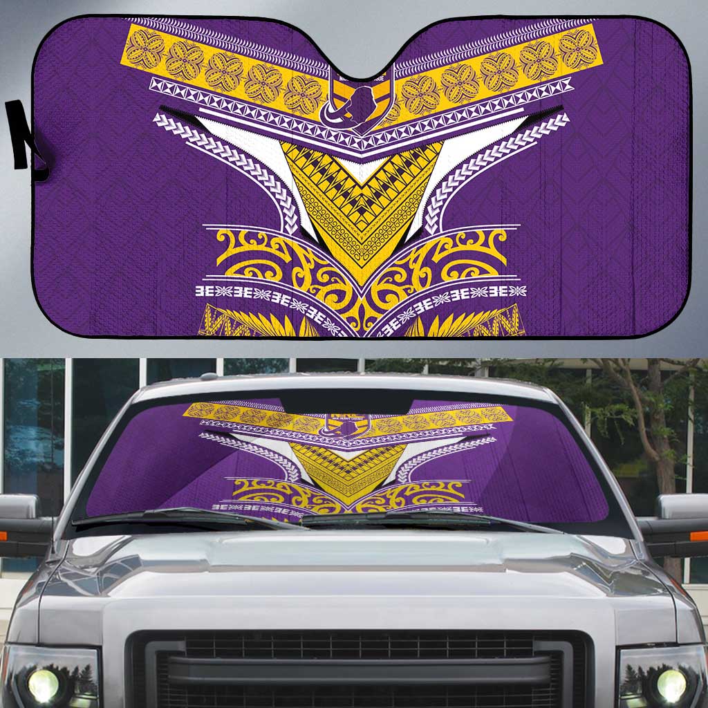 Rugby Niue Auto Sun Shade Hiapo Tribal Heritage Tattoos Purple Color - Polynesian Pride