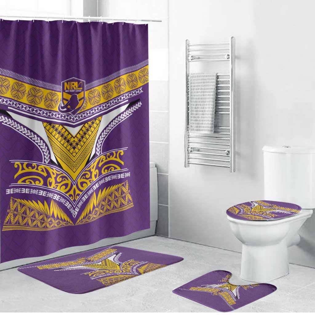 Rugby Niue Bathroom Set Hiapo Tribal Heritage Tattoos Purple Color - Polynesian Pride
