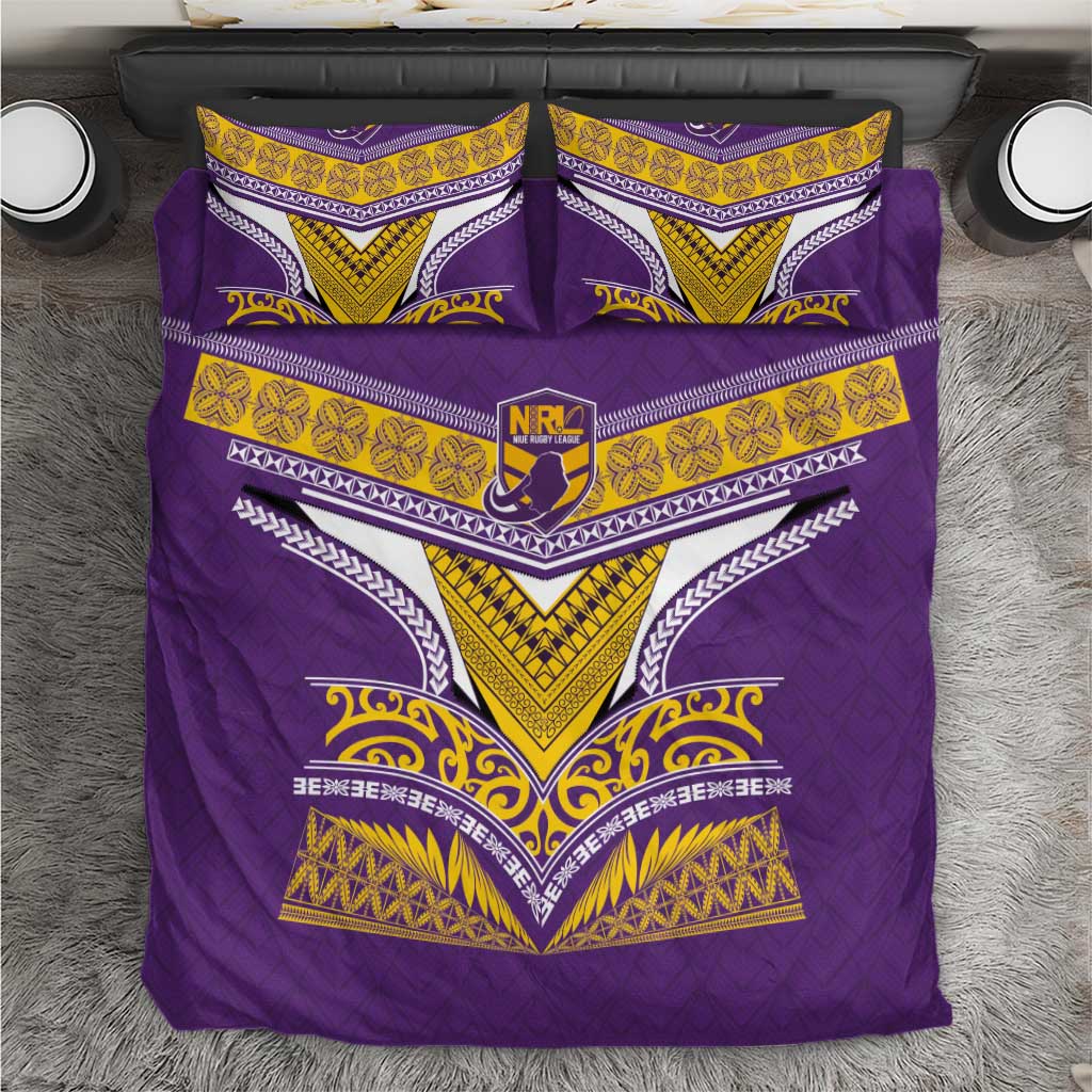 Rugby Niue Bedding Set Hiapo Tribal Heritage Tattoos Purple Color - Polynesian Pride