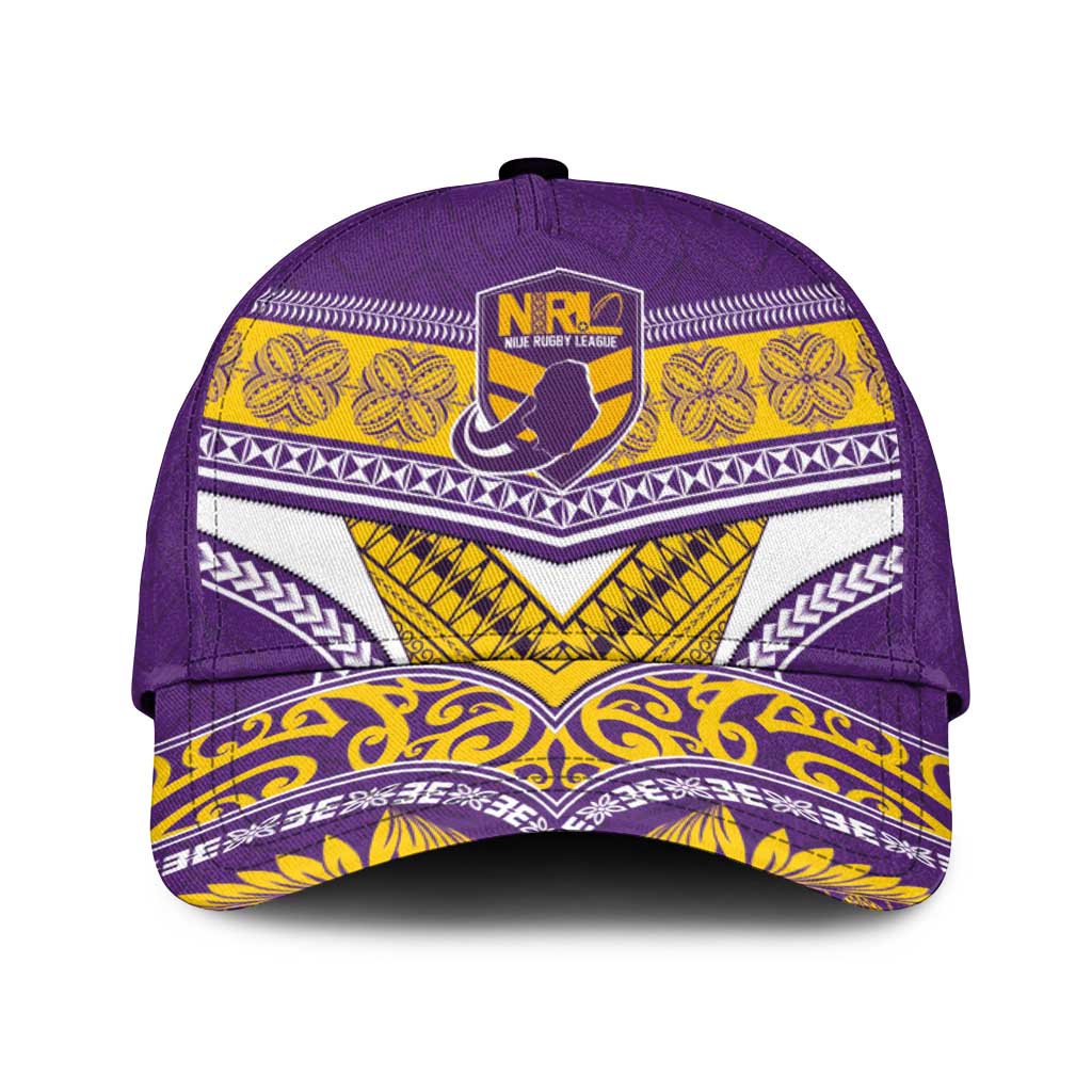 Niue Rugby Classic Cap Hiapo Tribal Heritage Tattoos Purple Color - Polynesian Pride
