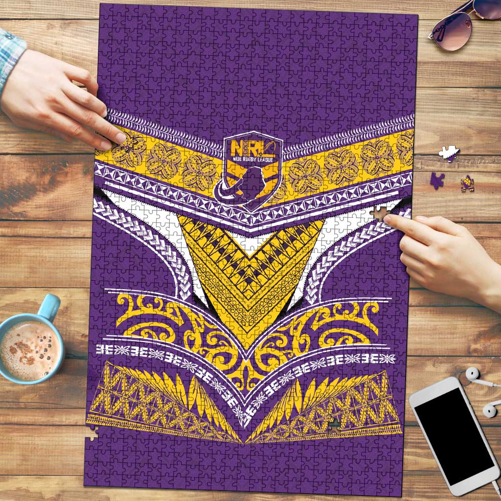 Rugby Niue Puzzle Hiapo Tribal Heritage Tattoos Purple Color - Polynesian Pride