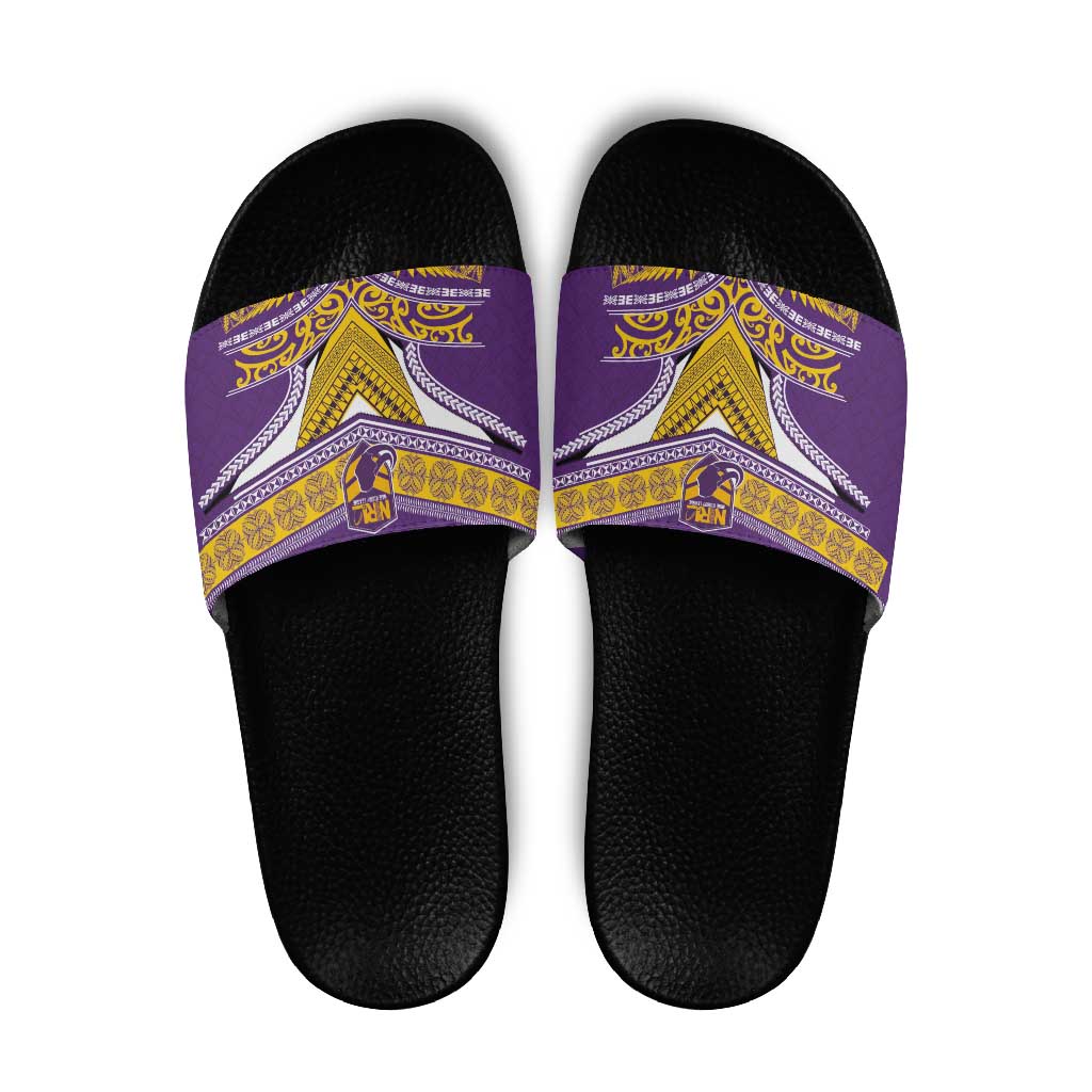 Rugby Niue Slide Sandals Hiapo Tribal Heritage Tattoos Purple Color - Polynesian Pride