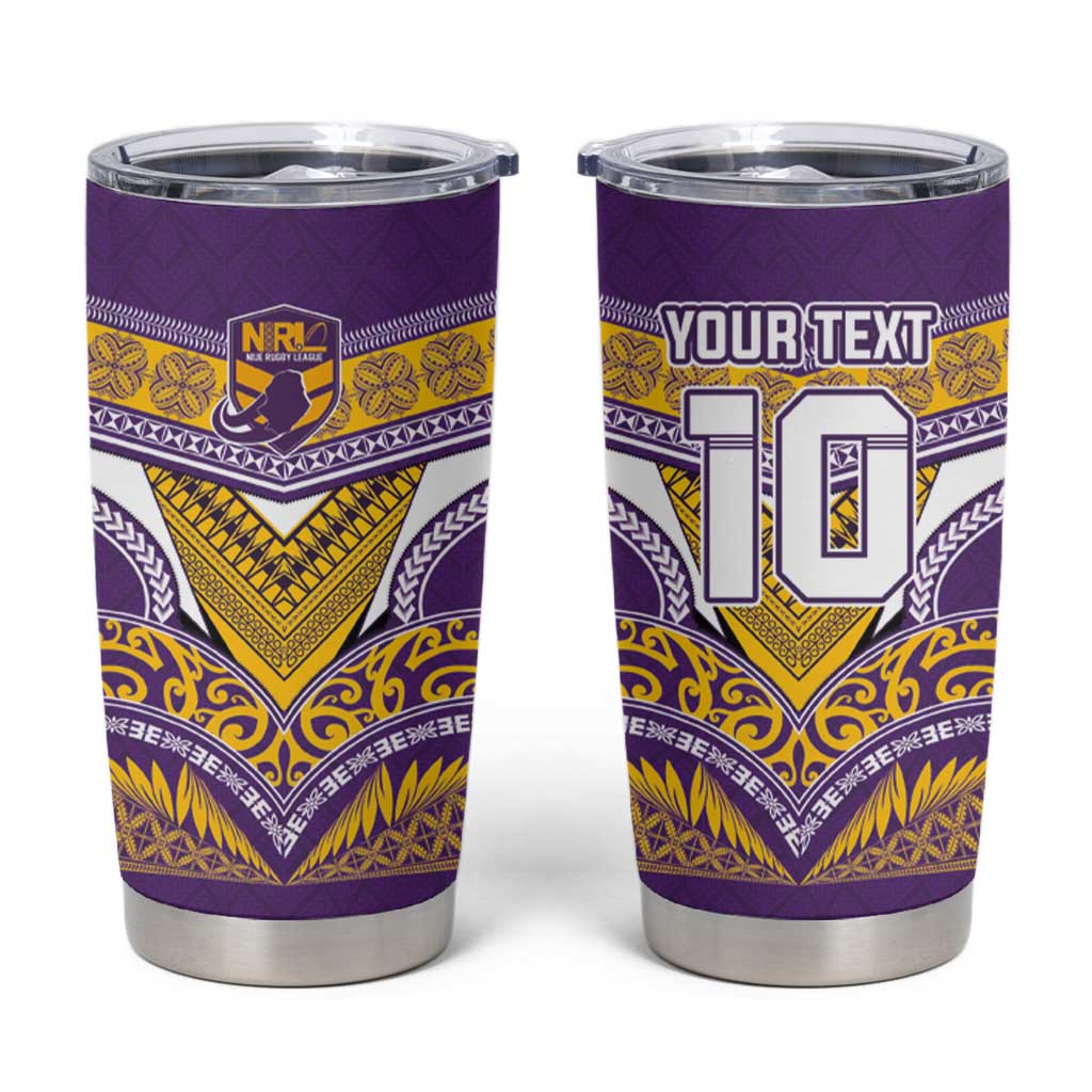 Custom Rugby Niue Tumbler Cup Hiapo Tribal Heritage Tattoos Purple Color - Polynesian Pride