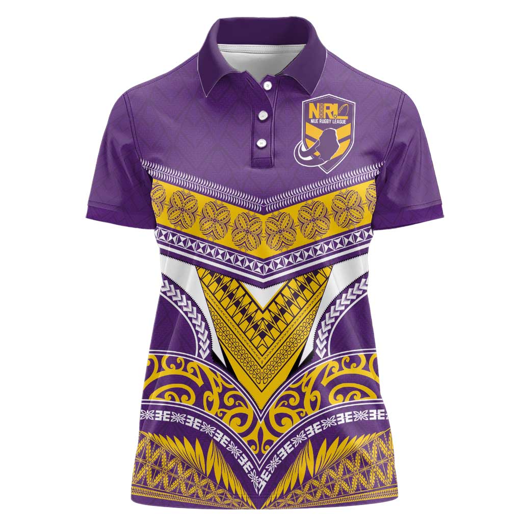 Custom Rugby Niue Women Polo Shirt Hiapo Tribal Heritage Tattoos Purple Color - Polynesian Pride
