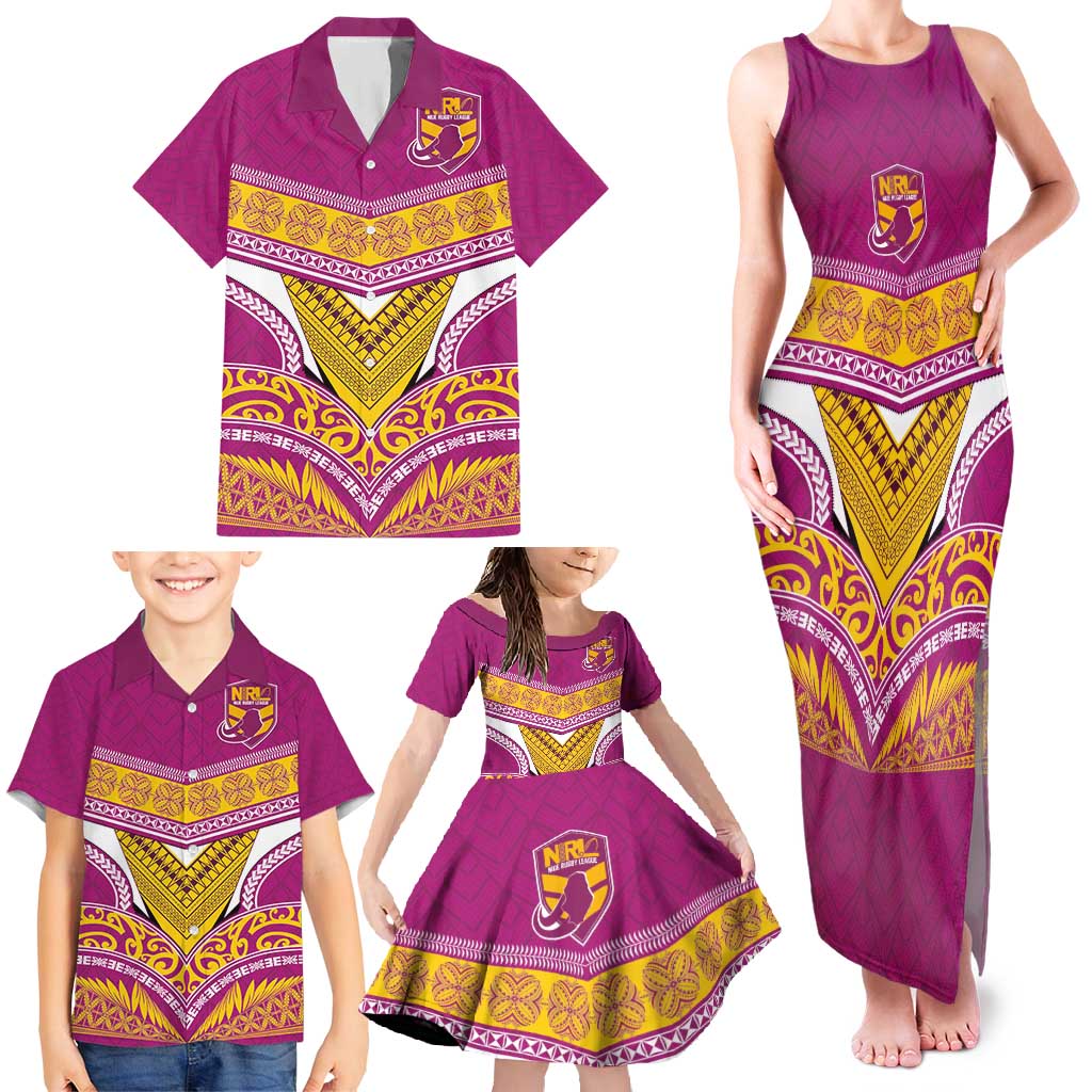 Custom Rugby Niue Family Matching Tank Maxi Dress and Hawaiian Shirt Hiapo Tribal Heritage Tattoos Pink Color - Polynesian Pride