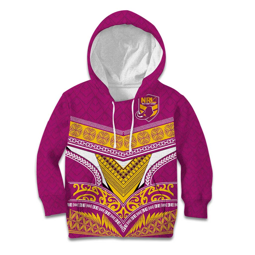 Custom Rugby Niue Kid Hoodie Hiapo Tribal Heritage Tattoos Pink Color - Polynesian Pride