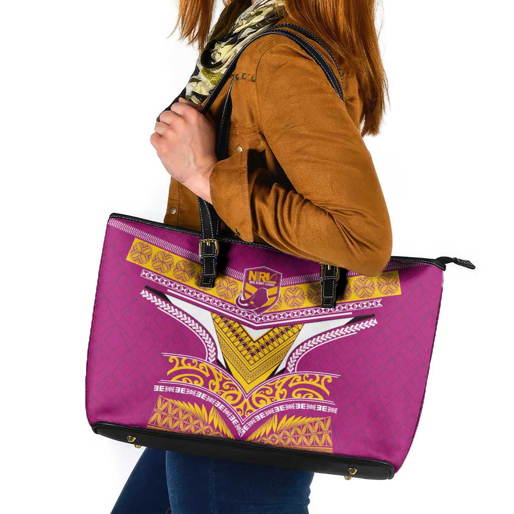 Rugby Niue Leather Tote Bag Hiapo Tribal Heritage Tattoos Pink Color - Polynesian Pride