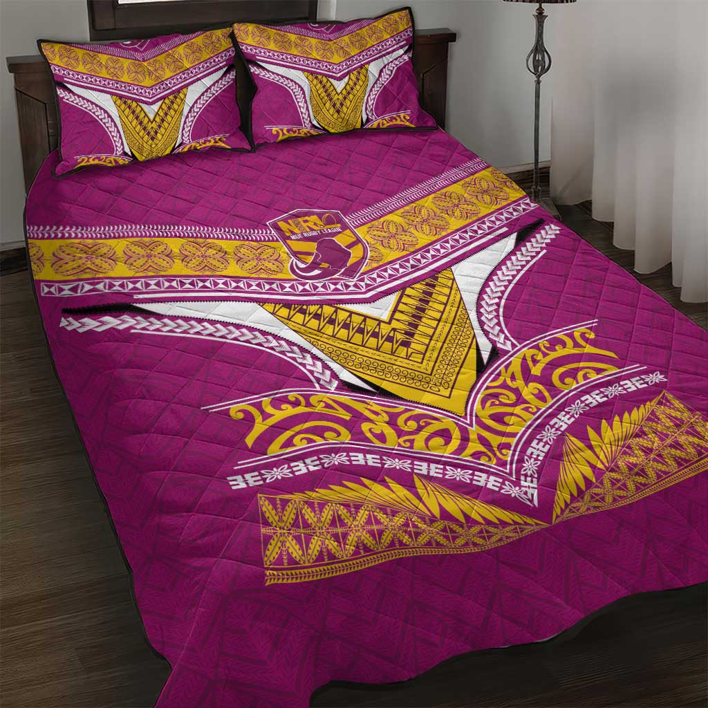 Rugby Niue Quilt Bed Set Hiapo Tribal Heritage Tattoos Pink Color - Polynesian Pride