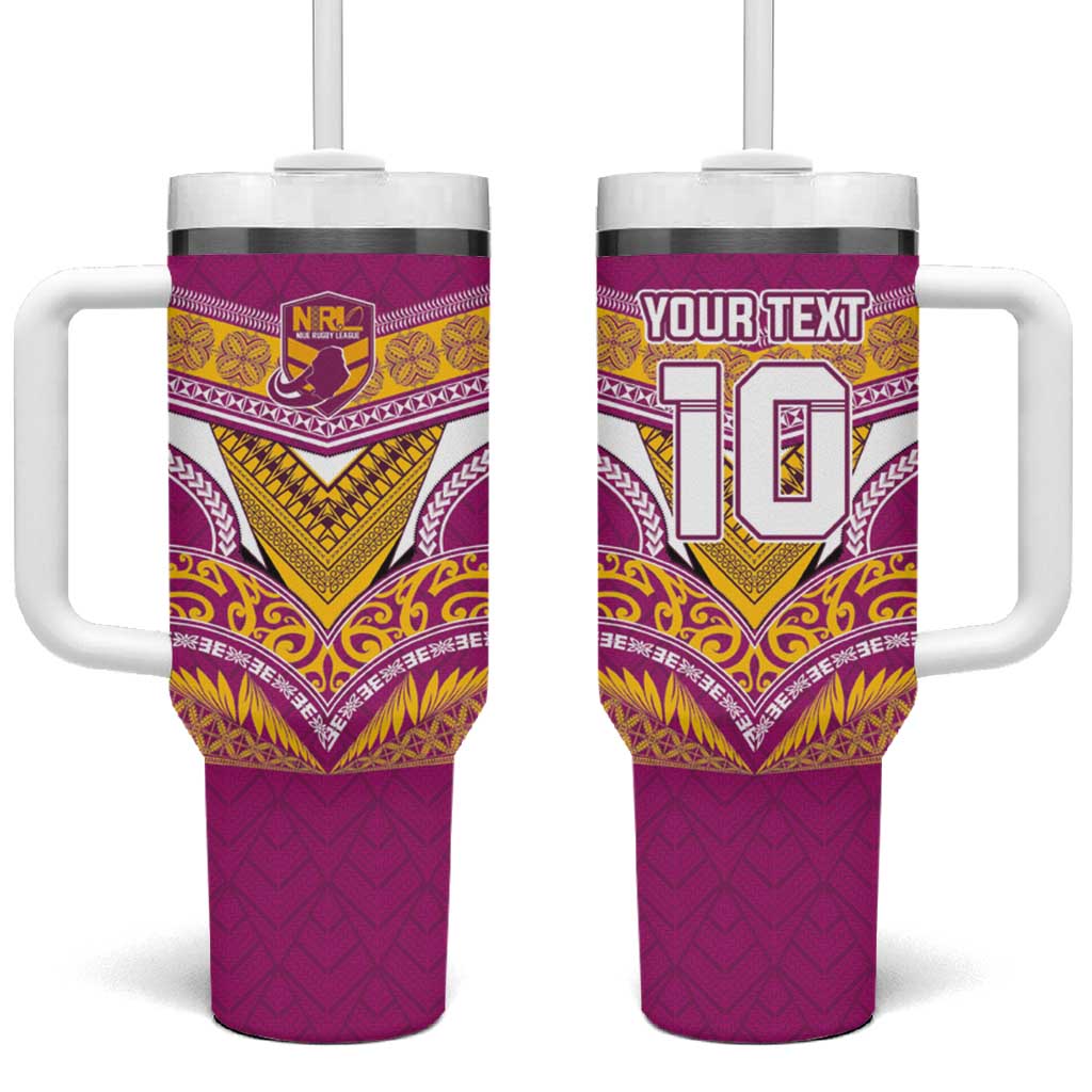 Custom Rugby Niue Tumbler With Handle Hiapo Tribal Heritage Tattoos Pink Color - Polynesian Pride