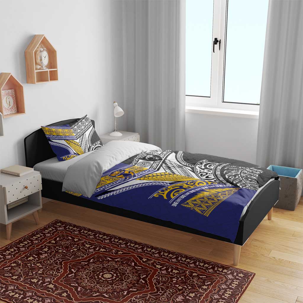 Rugby Niue and Aotearoa Bedding Set Hiapo with Maori Moko Tribal Heritage Tattoos - Polynesian Pride