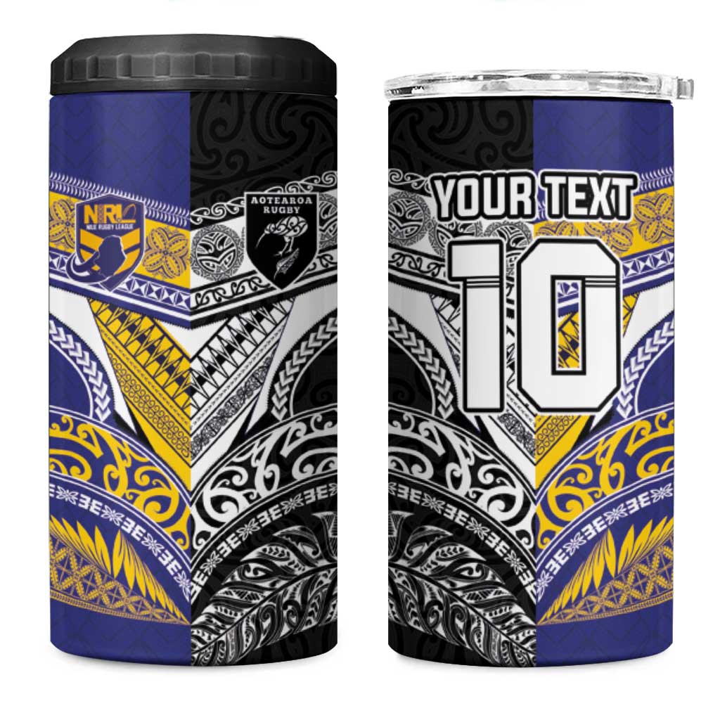 Custom Rugby Niue and Aotearoa 4 in 1 Can Cooler Tumbler Hiapo with Maori Moko Tribal Heritage Tattoos LT03 One Size: 16 oz Black - Polynesian Pride