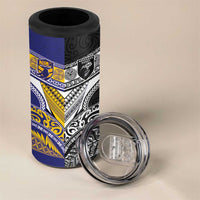 Custom Rugby Niue and Aotearoa 4 in 1 Can Cooler Tumbler Hiapo with Maori Moko Tribal Heritage Tattoos LT03 - Polynesian Pride
