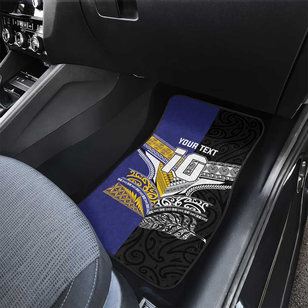 Custom Rugby Niue and Aotearoa Car Mats Hiapo with Maori Moko Tribal Heritage Tattoos - Polynesian Pride