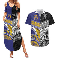 Custom Rugby Niue and Aotearoa Couples Matching Summer Maxi Dress and Hawaiian Shirt Hiapo with Maori Moko Tribal Heritage Tattoos LT03 Black - Polynesian Pride