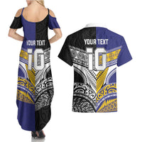 Custom Rugby Niue and Aotearoa Couples Matching Summer Maxi Dress and Hawaiian Shirt Hiapo with Maori Moko Tribal Heritage Tattoos LT03 - Polynesian Pride